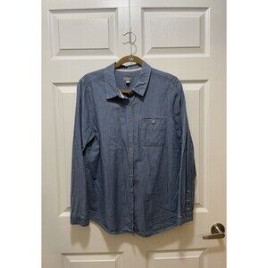 J. Jill Women's Denim Jean Shirt Lightweight Chambray Size L Blue 100% Cotton